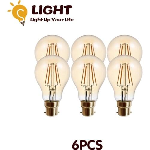 6pcs/Lot Retro Edison Filament Bulb A60 6W Decor for Chrismas B22 220V Vintage Lamp 2500K Home Decoration