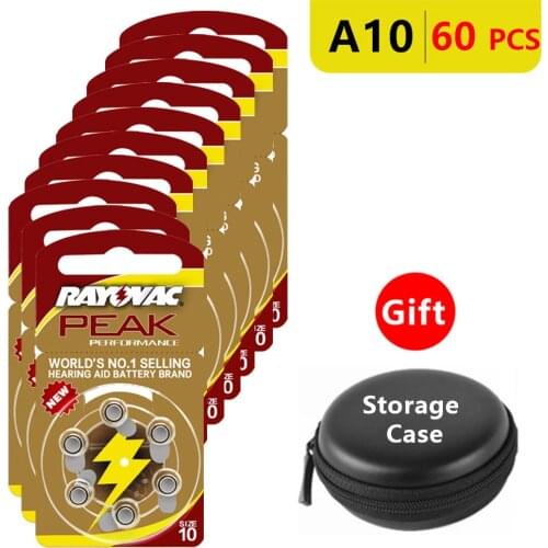 Hearing Aid Batteries Size 10 za Rayovac Peak Performance,Pack of 60,Yellow Tab PR70 1.4V Type A10 Zinc Air Battery