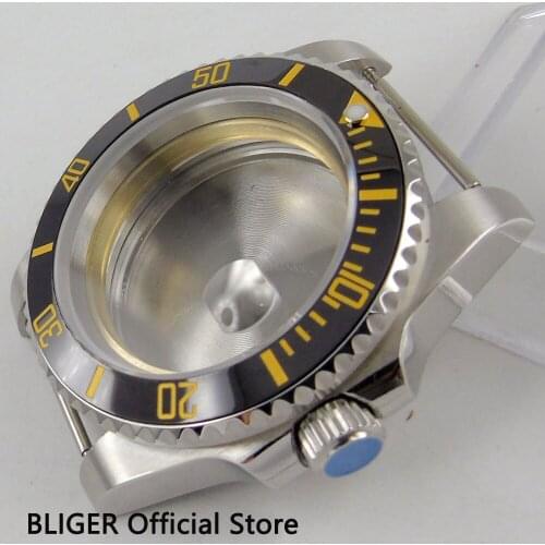 BLIGER 40MM Stainless Steel Watch Case Sapphire Glass Ceramic Bezel Date Magnifier Fit ETA 2836 Movement Case for Watch B7