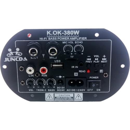 KOK-380 AC 220V 12v 24v Digital Bluetooth Subwoofer Audio Amplifier Board Microphone Karaoke Amplifiers Car Home amplificador
