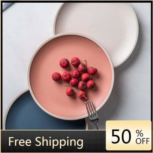 Nordic Ceramic Modern Dinner Plates Dinnerware Blue Fruit Breakfast Round Tray Storag Food Decorative Petisqueira Home HX50DP