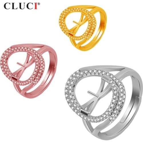 CLUCI 925 Sterling Silver Pearl Ring Mounting Zircon Women Wedding Engagement Ring Jewelry Silver 925 Adjustable Rings SR2121SB