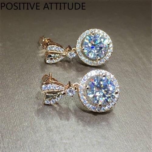 Korea Gold Round 1 Carat Shiny CZ Female Earring Wedding Party Holiday Friends Popular Jewelry Gift