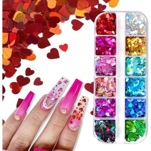 Sweet Love Hearts Nail Art Glitter Flakes Valentines Day Nail Art Decorations Spangle Holographic Sequins Manicure Accessories