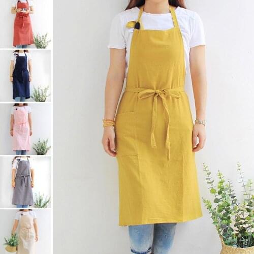 Fashion Unisex Solid Color Front Lace Up Pocket Home Kitchen Restaurant Cafe Cooking Apron Dining Room Barbecue