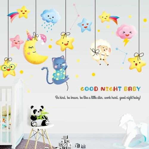 Cartoon Moon Star Wall Stickers Kids Room Decor Wall Sticker Art for Living Room Nursery Baby Children Decor Vinyl Wall Decal