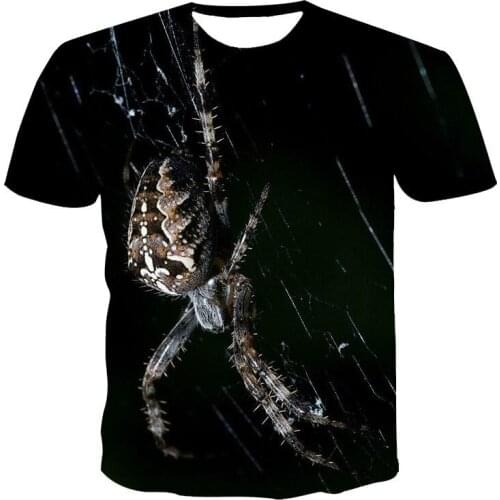 Mens and womens O-neck short-sleeved fashion close-up spider print T-shirt 2021 the most poisonous black widow summer hot