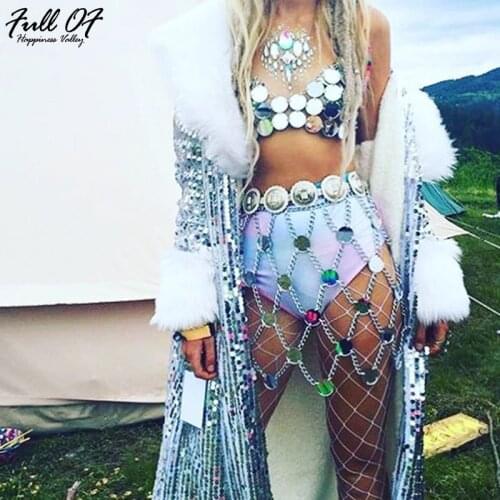 New Novelty Sexy Womens Gold Silver Metal Chain Skirt 2021 Midi Ladies Hollow Lace Up Club Party Mujer Sparkly Mini Sets