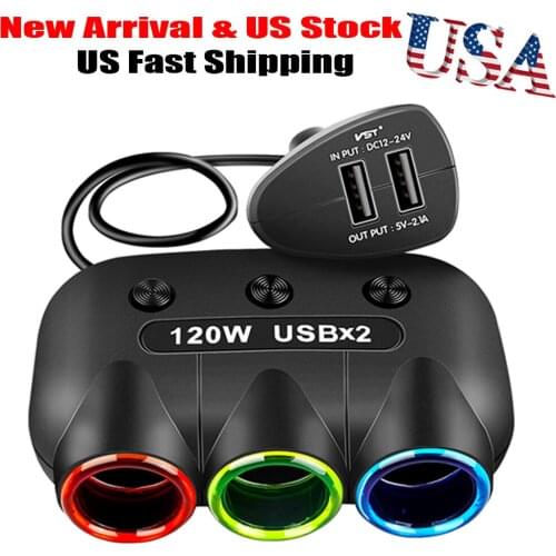 New DC 12V/24V 3 USB Car Cigarette Lighter Car Cigarette Lighter Splitter Hub A Drag Three For Cell Phone GPS IPod And Pad