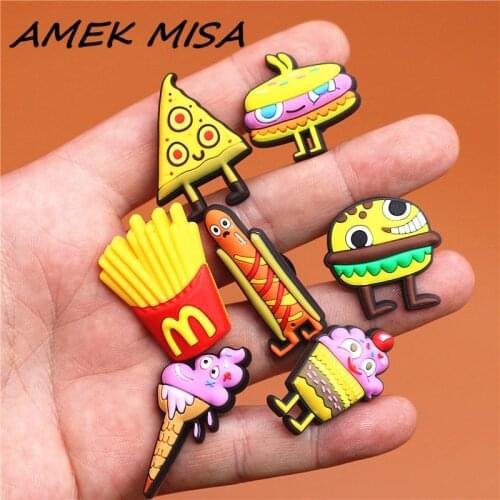 Single Sale 1pcs Original Shoe Charms Cartoon Ice cream and Burger Garden Shoe Buckle Accessories Decorations Fit Croc JIBZ Kids