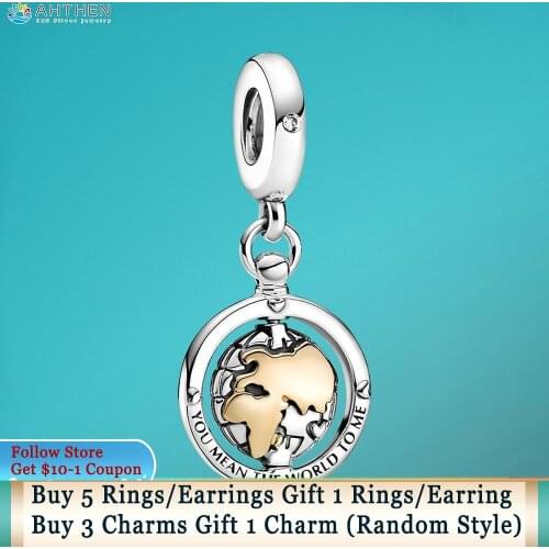 Ahthen 925 Sterling Silver Beads Spinning World Dangle Charm fit Original Pandora Bracelets for Women Jewelry Making Gift