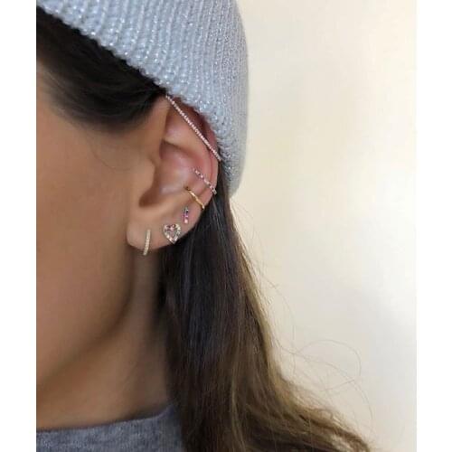 Rainbow colorful cz paved hollow heart stud earring for girlfriend lover 100% 925 sterling silver minimal cute stunning jewelry