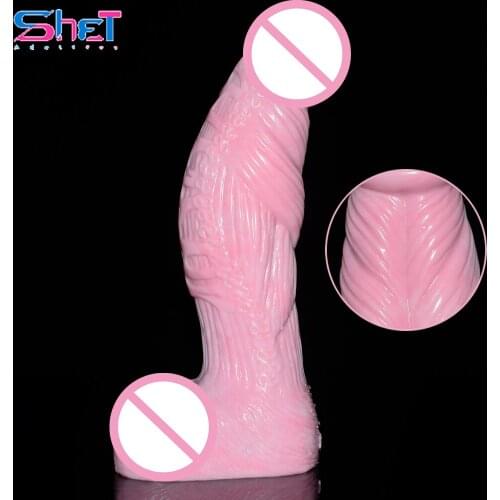 SHET 2021 New Silicone Dildo Sex Toys for Women Pink Ribbed Knot Long Penis for Female Masturbator Anal Plug Sexy Big Dick