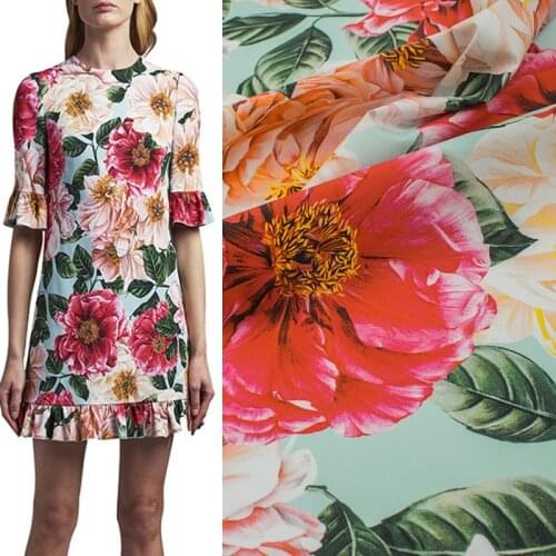 Rose green leaf pure cotton fabric for dress платье tissus au mètre telas por metro sewing ткань для шитья vestidos coton DIY