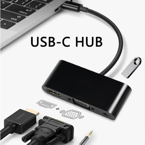 USBC Hub TypeC to HDMI Converter 4K HDMI VGA 3.5mm Audio 3 in 1 USB3.1 Adapter for Samsung Station Laptop Macbook Chromebook