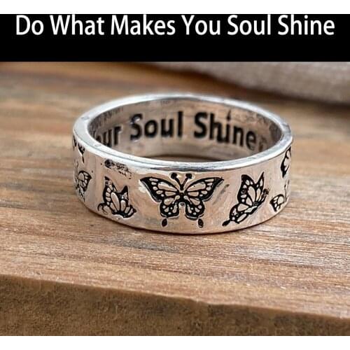 Vintage Simplicity Carved Flower Ring for Women Men Bohemian Delicate Butterfly Letter Handmade Ring for Female Gifts