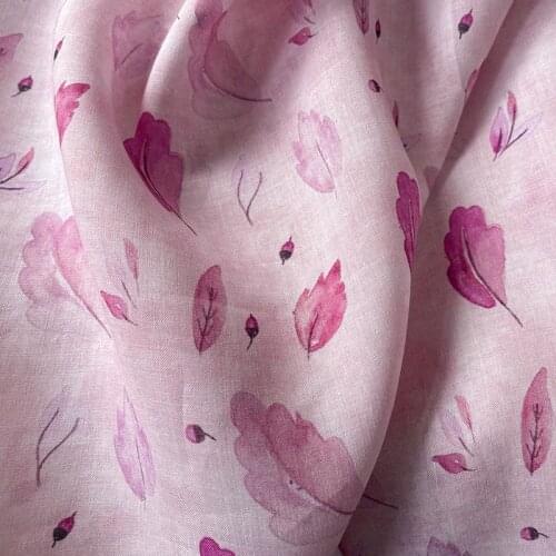 High quality new ramie fabric Purple powder deciduous printing tissu Designer customized robe dress pants shirt coat material