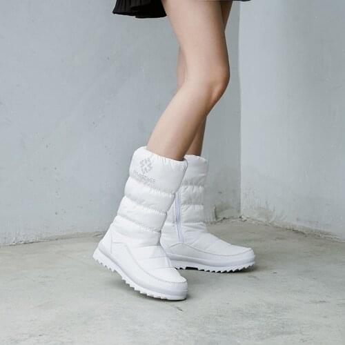 ENMAYER Big Size 36-41 Warm Snow Boots Women Zipper Platform Boots Solid Color Waterproof Mid Calf Thick Fur Winter Women Boots