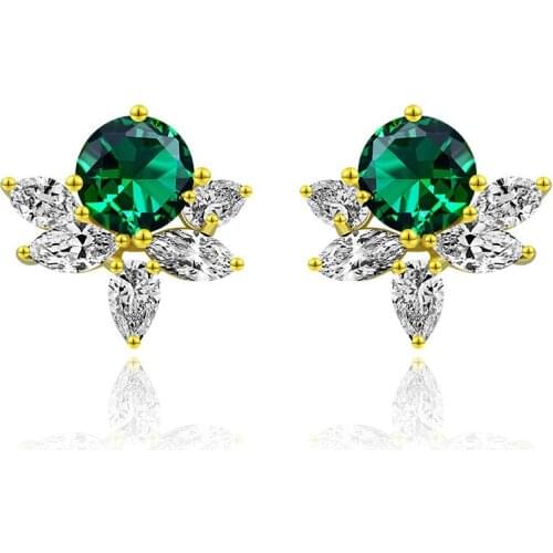 Luxury 100% 925 Sterling Silver Round Cut Emerald Created Moissanite Wedding Party 18K Yellow Gold Studs Earrings Fine Jewelry
