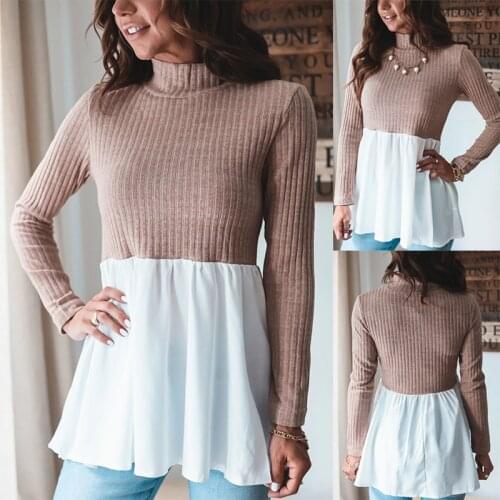Female Solid Color Knitted Sweater Patchwork Tops Casual Autumn Winter Women Thick Pullovers Long Sleeve O-neck Chic Sweater