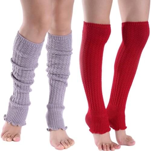Fashion Women Solid Color Knee High Knitted Leg Warmers Pleated Long Yoga Socks