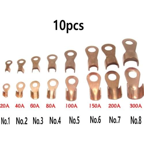 10pcs / Automobile ot open nose copper lug wiring terminal cable copper connector wiring nose 24080100150200300a
