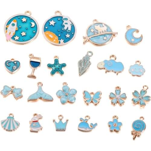 10Pcs/Lot Cute Cartoon Blue Keychains Ocean Star Pendant Charm Crafts For Necklace Bracelet DIY Jewelry Making Accessories