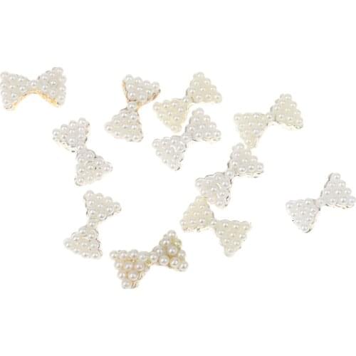 10x Nail Art Bow Alloy Rhinestones Peal Glitter Stricker Charms