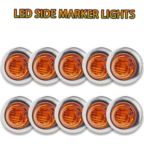12V 10pcs 3LED 3/4" Round Amber Trailer Chrome Side Marker Lights Trucks Tractors Clearance Lights Lamp Bullet Lamp