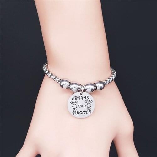2021 Fashion Amiga Wireless Loop Stainless Steel Bracelets for Women Silver Color Friends Charm Bracelet Jewelry joyas B3716S02