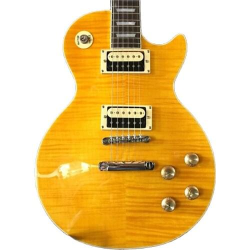 2021 High Quality FP-3101, Yellow Color, Solid Body With Maple Flame Top,Ebony Fretboard, Standard LP Electric Guitar