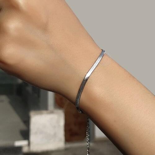 3/4mm Snake Bracelet For Women Gold Silver Color Stainless Steel Herringbone Bangles Bohemian Chain Jewelry Gifts LDB320