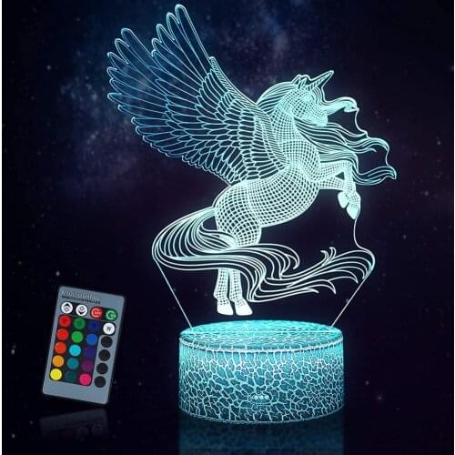 3W Remote Or Touch Control 3D LED Night Light Unicorn Shaped Table Desk Lamp Xmas Home Decoration Lovely Gifts For Kids