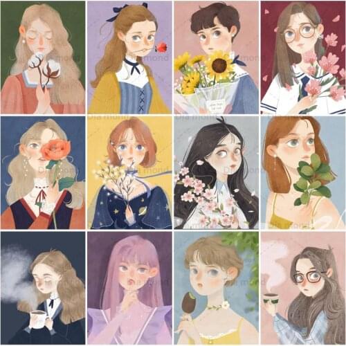 5D Diamond Painting Cartoon Girl Picture Full Square Round Drill DIY Embroidery Cross Stitch Cute Gift Kits Mosaic Home Decor