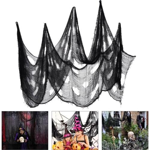 76*183CM Halloween Gauze Decoration Super Size Creepy Cloth Party Supplies Black Roving Grid Decor Halloween Gauze Multi Color