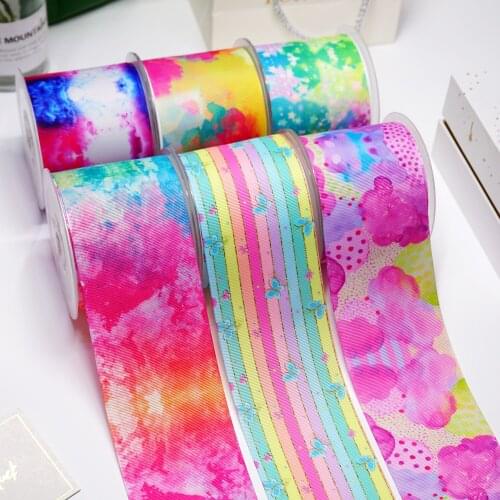 DIY Cartoon Gradient Color Printed Grosgrain Ribbon For Craft Supplies Sewing Accessories 5 Yards. 14361