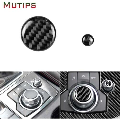 Car Center Console Multimedia Volume Button Cover 2PCS Carbon Fiber Sticker Accessories Auto For Mazda 3 6 CX-5 CX-9 2017 2018
