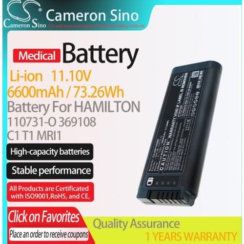 CameronSino Battery for HAMILTON C1 T1 MRI1 fits HAMILTON 110731-O 369108 Medical Replacement battery 6600mAh/73.26Wh 11.10V