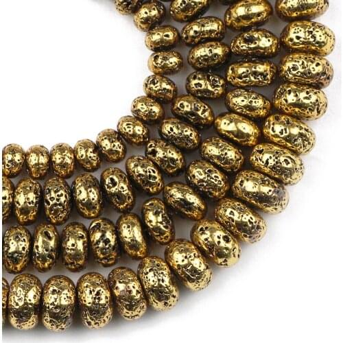 YHBZRET Antique Gold Lava Natural Stone volcanics 6/8/10MM Flat Round loose beads for Jewelry making bracelets Accessories diy