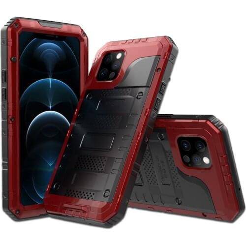 For iPhone 11 12 Pro Max Case Heavy Duty Metal Armor Full Protection Case IP68 Waterproof Shockproof Cover for iPhone11 12 Pro