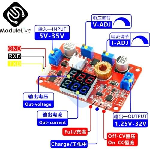 DC-DC 5A 75W Non-isolated CC CV Buck Module Constant Current and Constant Voltage Step-down Power Supply Module Board DC 5V-35V