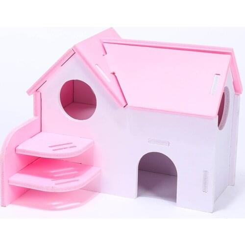 Small Pet Wooden House Cute Hamster Squirrel Hedgehog Luxury Double-decker Villa Mini Animal Cabin Bungalow Sleeping Nest