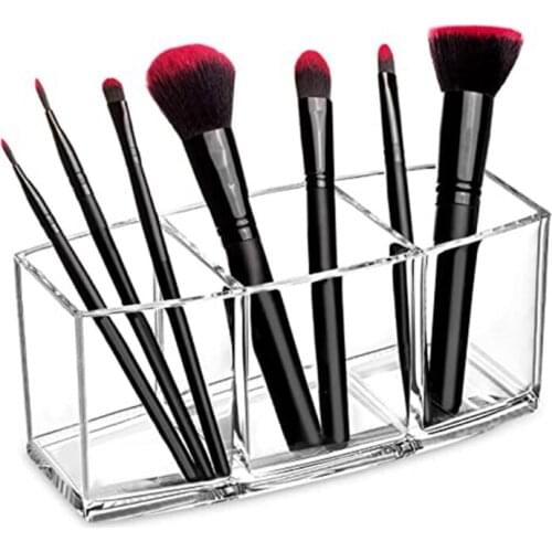 Vanity Makeup Brush Holder 4 Slots Clear Cosmetic Organizer and Storage Eyebrow Pen Pencil for Bathroom Desk Dresser
