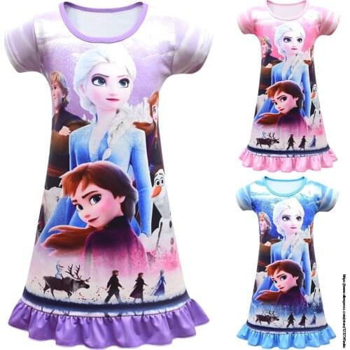 Disney children cartoon Frozen Elsa 2 home clothing summer girl sleepwear robe princess nightgowns cotton pajama lovely dress