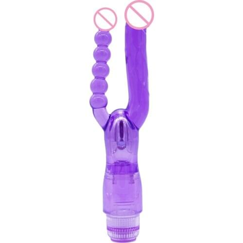 DOMI Dual Penetration Double Dildo Vibrator Anal Sex Toys Textured Shaft Beads Stimulator Sex Products For Women 27cm