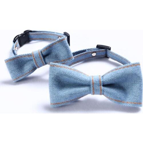Denim Cat Bow Ties Collar for Holiday Party Birthday Wedding Adjustable Pet Decorative Costume Accessories for Kitten Puppy Dogs