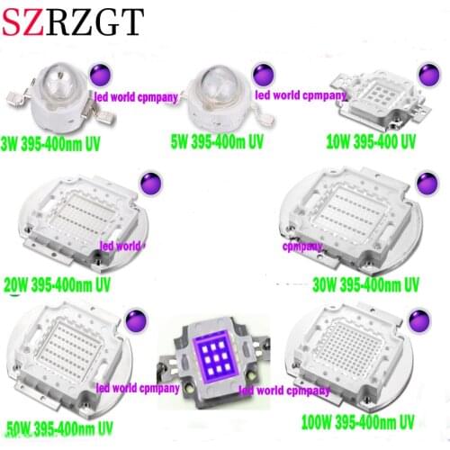 UV Purple LED Ultraviolet Bulbs Lamp Chips 395nm 400nm 3W 5W 10W 20W 30W 50W 100W 150w 200w 300w 500w High Power Light
