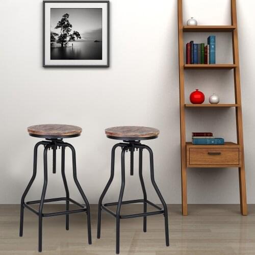 IKayaa 1PCS Industrial Style Height Adjustable Swivel Bar Stool Natural Pinewood Top Kitchen Dining Breakfast Chair Stool