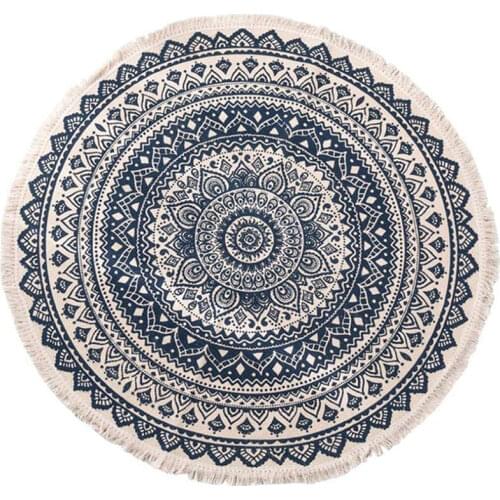 Bohemian Style Round Cotton Rugs Washable Non-Slip Floor Mats for Living Room Bathroom Bedroom 90cm