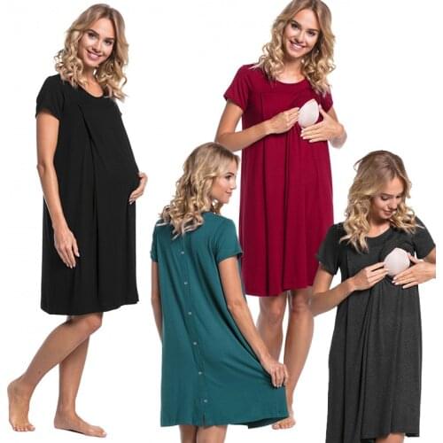Summer Pregnant Women Hospital Nursing Clothes Maternity Sleepwear Patchwork Breast Feeding Baby Mommy Dresses Casual Nightdress